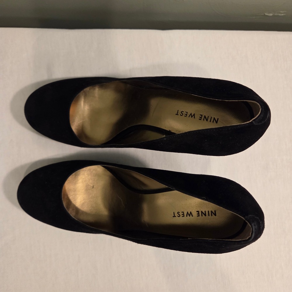 Nine West Suede Leather Wedge Heels Women's Size 9.5 Black - Picture 6 of 8